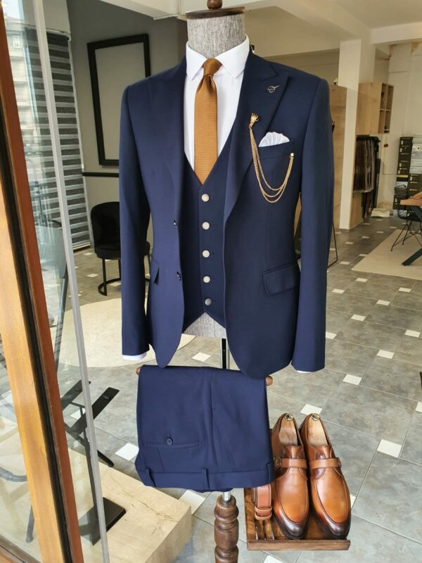 Navy Blue Slim Fit Cotton Suit