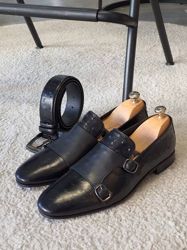 Black Double Monk Strap Shoes