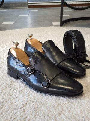 Black Double Monk Strap Shoes