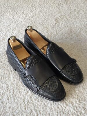 Leather Double Monk Strap Loafers