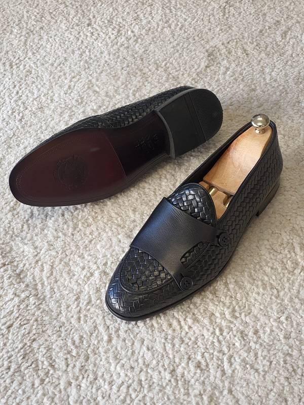 Leather Double Monk Strap Loafers
