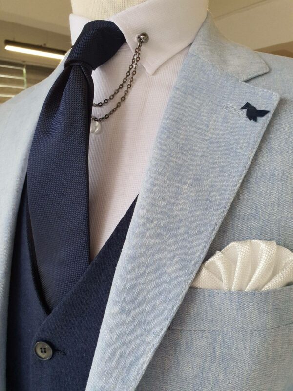 Blue Slim Fit Notch Lapel Linen Suit