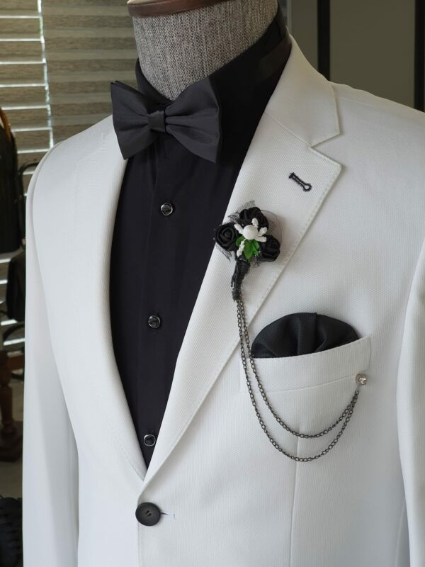 White Slim Fit Notch Lapel Cotton Suit