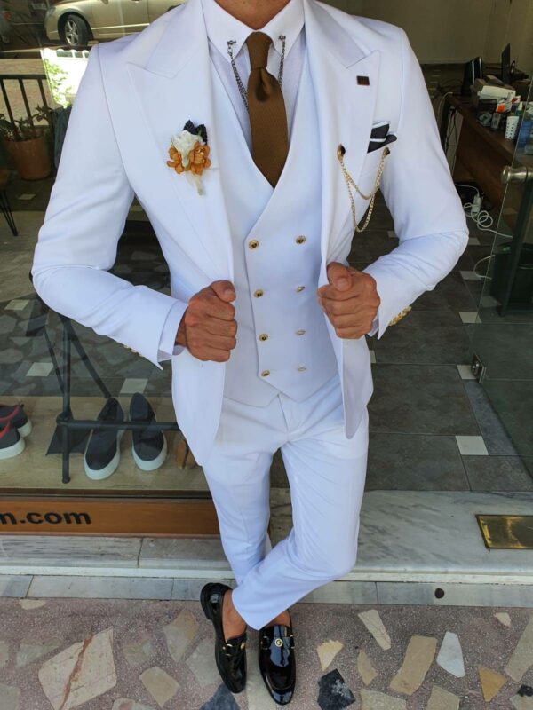 White Slim Fit Peak Lapel Wool Suit