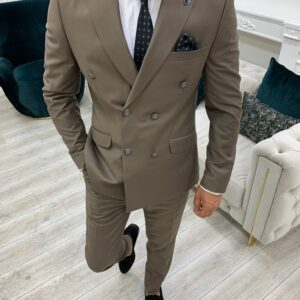 Brown Slim Fit Peak Lapel Double Breasted Suit