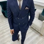 Navy Blue Slim Fit Peak Lapel Double Breasted Suit
