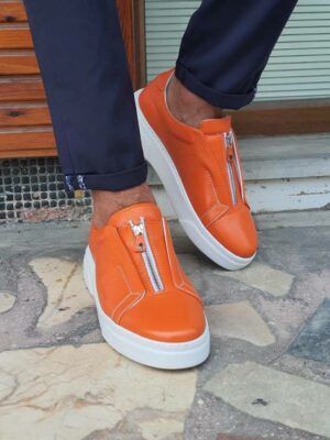 Orange Mid-Top Zipper Sneakers