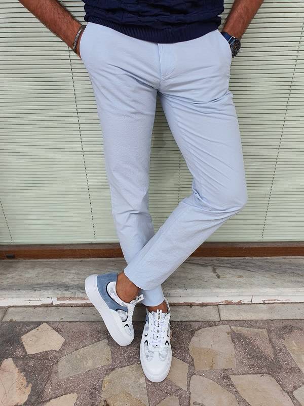Blue Slim Fit Cotton Pants
