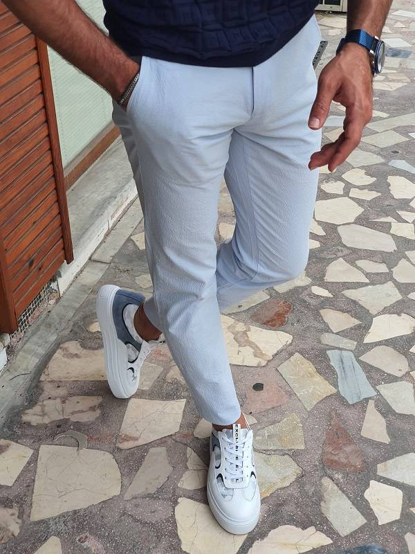Blue Slim Fit Cotton Pants