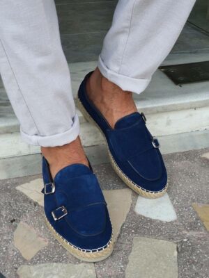 Blue Suede Double Monk Strap Loafers