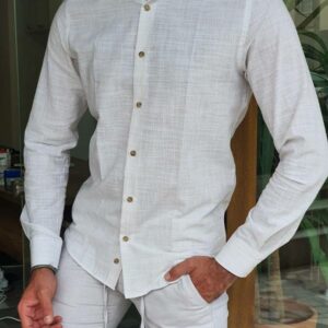 Slim Fit Long Sleeve Pinstripe Cotton Shirt