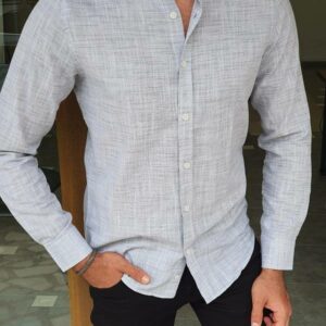 Gray Slim Fit Long Sleeve Crosshatch Cotton Shirt