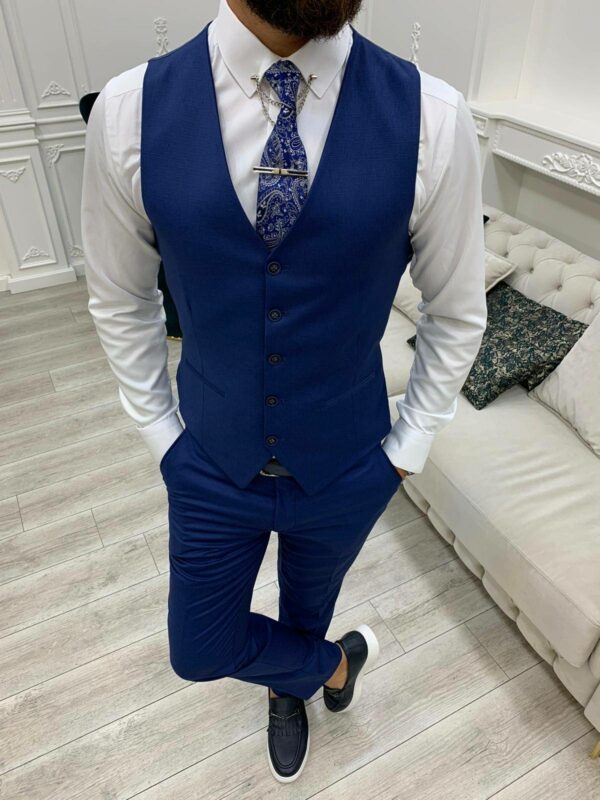 Indigo Slim Fit Peak Lapel Plaid Suit