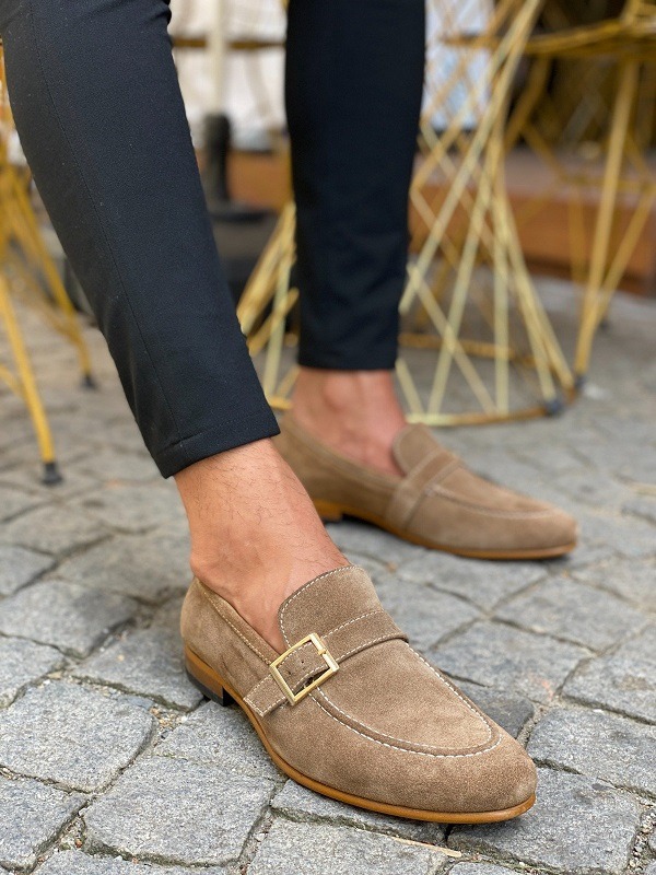 Aysoti Anlosdalm Beige Suede Buckle Loafers
