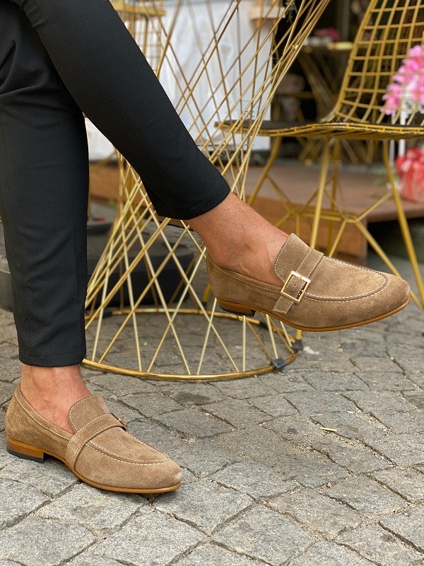 Aysoti Anlosdalm Beige Suede Buckle Loafers