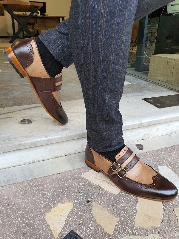 Brown Wing Tip Buckle Loafers