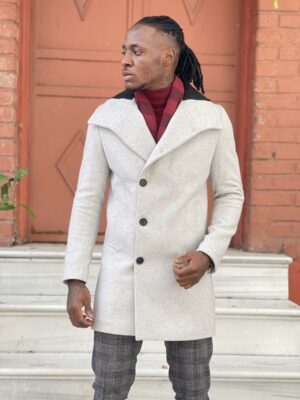 Gray Slim Fit Wool Long Coat