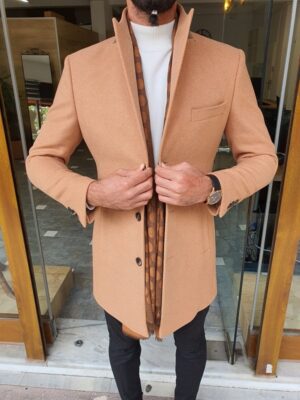 Beige Slim Fit Single Breasted Long Coat