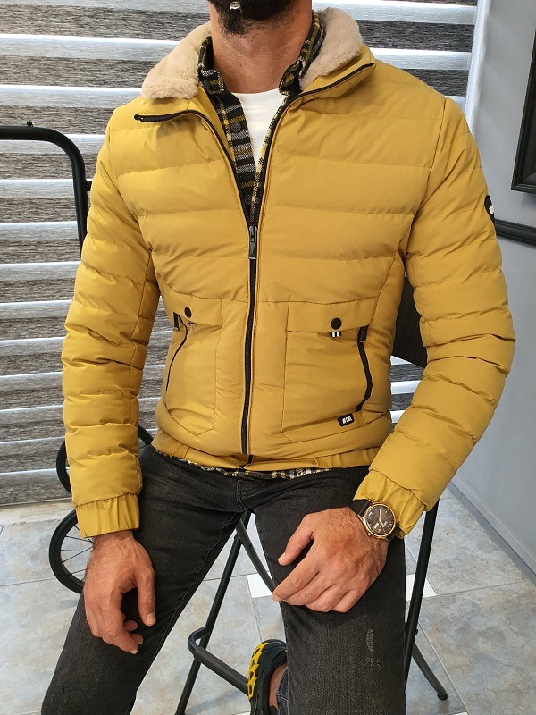 Yellow Slim Fit Quilted Coat