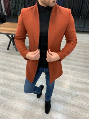 Brick Slim Fit Woolen Coat