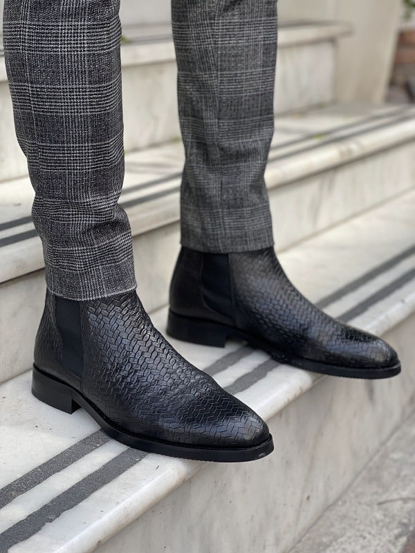 Aysoti Sohillsfort Black Woven Leather Chelsea Boots