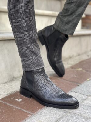 Aysoti Sohillsfort Black Woven Leather Chelsea Boots - Aysotiman