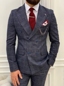Aysoti Surdale Navy Blue Slim Fit Double Breasted Suit - Aysotiman