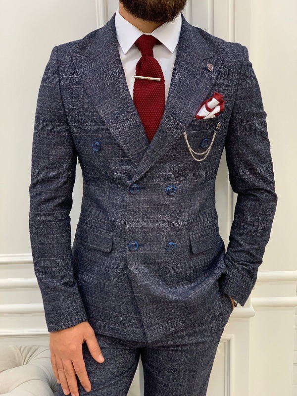 Navy Blue Slim Fit Double Breasted Suit