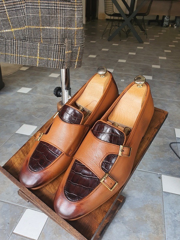 Aysoti Wolumb Tan Double Monk Strap Loafers