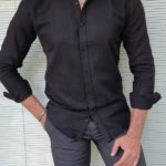 Black Slim Fit Long Sleeve Cotton Shirt