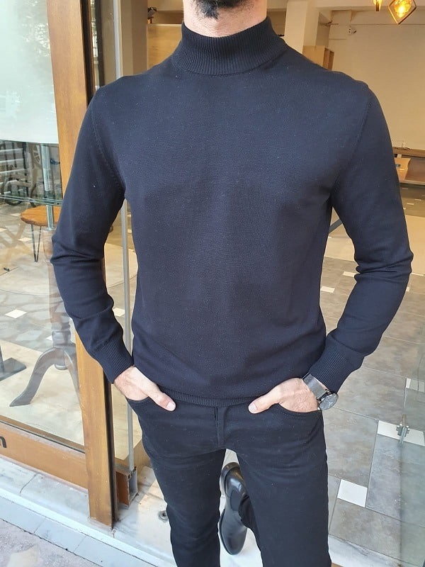 Black Slim Fit Mock Turtleneck Sweater