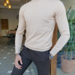 Light Beige Slim Fit Mock Turtleneck Sweater
