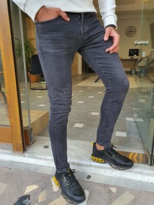 Pelion Black Slim Fit Ripped Jeans