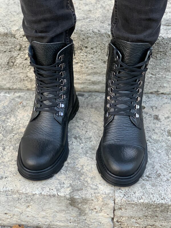 Black Cap Toe Lace Up Ankle Boots