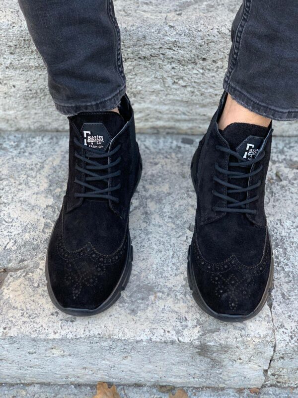 Black Wing Tip Suede Lace Up Chelsea Boots