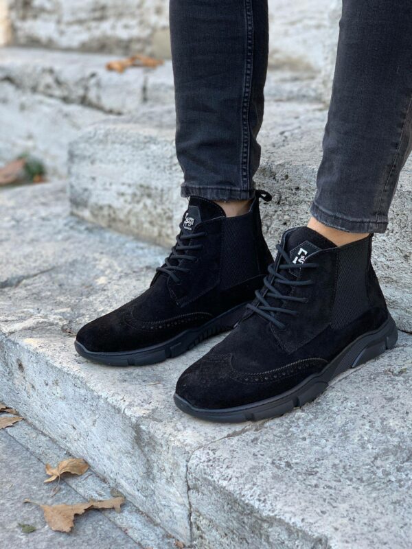 Black Wing Tip Suede Lace Up Chelsea Boots