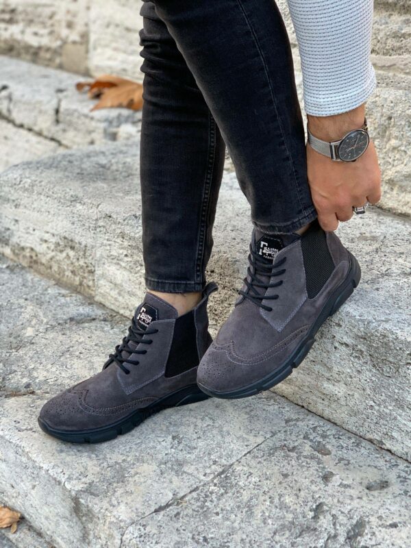 Gray Wing Tip Suede Lace Up Chelsea Boots