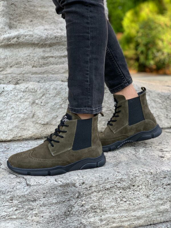Khaki Wing Tip Suede Lace Up Chelsea Boots