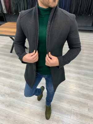 Dark Gray Slim Fit Woolen Coat