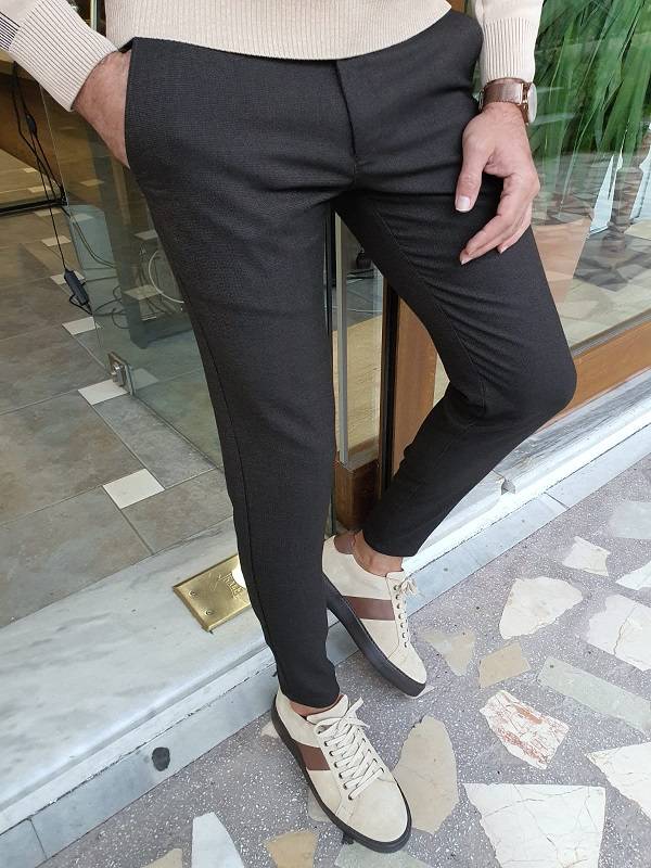 Dark Brown Slim Fit Linen Pants
