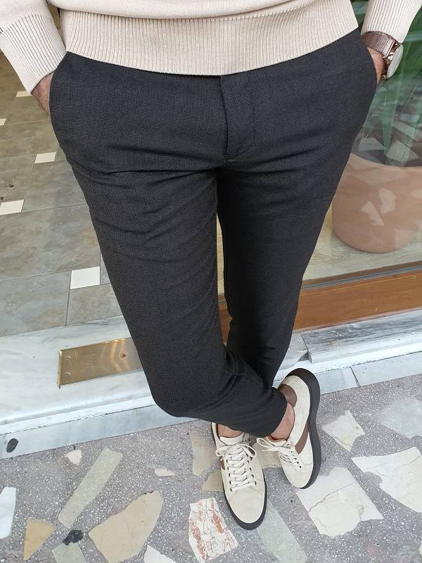 Dark Brown Slim Fit Linen Pants