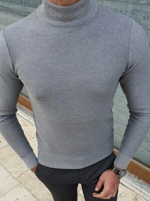 Gray Slim Fit Mock Turtleneck Sweater
