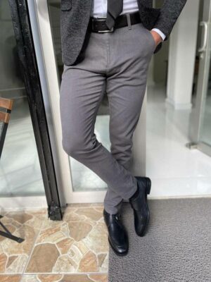 Gray Slim Fit Cotton Lycra Pants