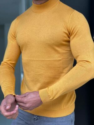Yellow Slim Fit Mock Turtleneck Sweater