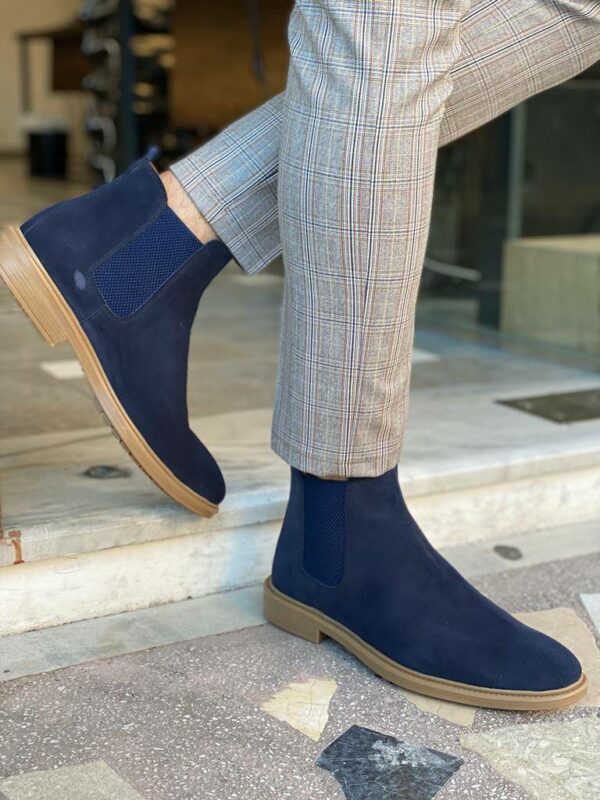 Navy Blue Suede Chelsea Boots