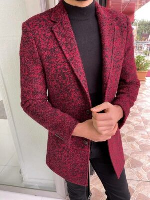 Claret Red Slim Fit Wool Long Coat