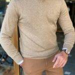 Beige Slim Fit V-Neck Sweater