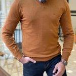 Camel Slim Fit V-Neck Sweater