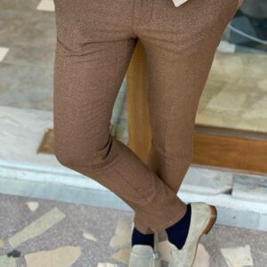 Brown Slim Fit Wool Pants