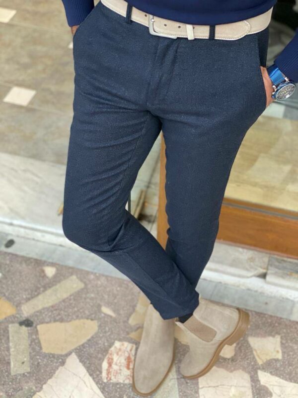 Dark Blue Slim Fit Cotton Pants
